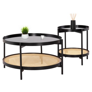 COFFEE TABLES 2PCS SET SEITZ FK21086 METAL-SYNTHETIC RATTAN Φ80cm & Φ50cm