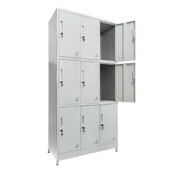 LOCKER METALLIC WITH LEGS MALMOE FK21105 9 CABINETS WITH KEY LOCKS IN LIGHT GREY 90x45x195Hcm. LOCKER METALLIC WITH LEGS MALMOE FK21105 9 CABINETS WITH KEY LOCKS IN LIGHT GREY 90x45x195Hcm.
