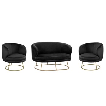 LIVING ROOM 3PCS SET ARIEN FK11051.04 BLACK VELVET-GOLD BASES