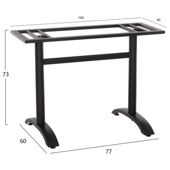 BASE FOR TABLE FK461.11 ALUMINUM DOUBLE IN MATTE BLACK WITH HEIGHT ADJUSTERS 100Χ60Χ73Hcm.