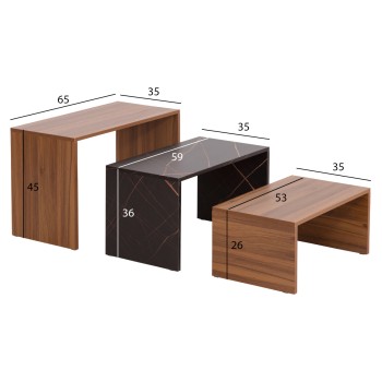 COFFEE TABLES 3PCS SET BENTIL FK9444.12 MELAMINE IN WALNUT-BLACK MARBLE 65x35x45Hcm. COFFEE TABLES 3PCS SET BENTIL FK9444.12 MELAMINE IN WALNUT-BLACK MARBLE 65x35x45Hcm.