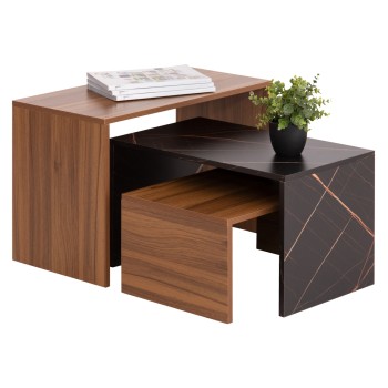 COFFEE TABLES 3PCS SET BENTIL FK9444.12 MELAMINE IN WALNUT-BLACK MARBLE 65x35x45Hcm.