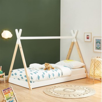BED FOR KIDS MUNK FK699.03 t.MONTESSORI-PINE WOOD IN NATURAL-WHITE FOR MATTRESS 190x90cm.