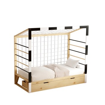 BED FOR KIDS t.MONTESSORI WITH STORAGE SPACE GOALIE FK700 PINE WOOD IN NATURAL-WHITE-BLACK FOR MATTRESS 190x90cm.