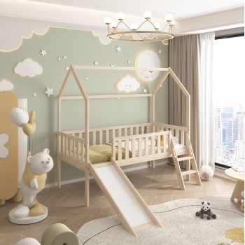 BED FOR KIDS t.MONTESSORI WITH SLIDE PHYLLIS FK701.01 PINE WOOD IN NATURAL FOR MATTRESS 190x90cm. BED FOR KIDS t.MONTESSORI WITH SLIDE PHYLLIS FK701.01 PINE WOOD IN NATURAL FOR MATTRESS 190x90cm.