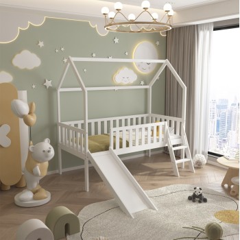BED FOR KIDS t.MONTESSORI WITH SLIDE PHYLLIS FK701.03 PINE WOOD IN WHITE FOR MATTRESS 190x90cm. BED FOR KIDS t.MONTESSORI WITH SLIDE PHYLLIS FK701.03 PINE WOOD IN WHITE FOR MATTRESS 190x90cm.