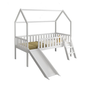 BED FOR KIDS t.MONTESSORI WITH SLIDE PHYLLIS FK701.03 PINE WOOD IN WHITE FOR MATTRESS 190x90cm.