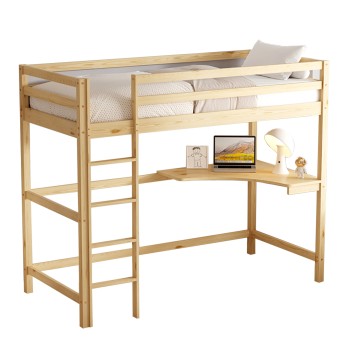 KID'S BUNK BED WITH DESK AKRON FK702.01 PINE WOOD IN NATURAL FOR MATTRESS 90x190cm.