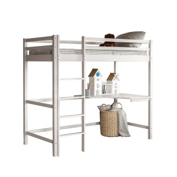 KID'S BUNK BED WITH DESK AKRON FK702.03 PINE WOOD IN WHITE FOR MATTRESS 90x190cm.