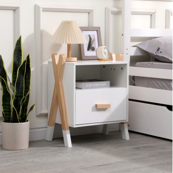 NIGHTSTAND PASCHAL FK2488.03 WHITE MELAMINE-PINE WOOD IN NATURAL COLOR 46x30x55Hcm. NIGHTSTAND PASCHAL FK2488.03 WHITE MELAMINE-PINE WOOD IN NATURAL COLOR 46x30x55Hcm.