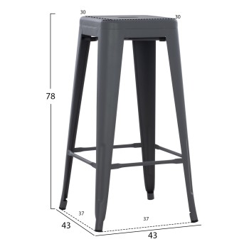 BAR STOOL MELITA-PRO FK8642.50 METAL IN GREY 43x43x78Hcm.