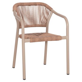 DINING ARMCHAIR ALUMINUM LUCCI FK6266.02 MOCHA FRAME & P.E. RATTAN IN NATURAL 58x56x79Hcm.