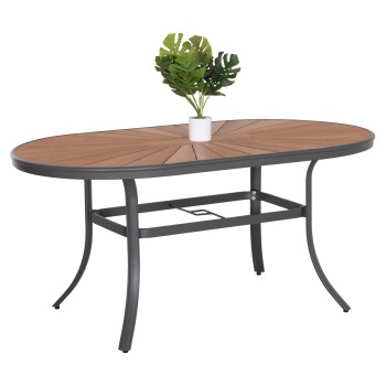 OUTDOOR OVAL DINING TABLE TELAMO FK6288.01 ANTHRACITE ALUMINUM-POLYWOOD IN NATURAL 160x90x73,5Hcm.