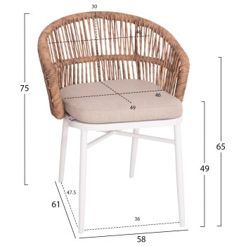 ALUMINUM ARMCHAIR ORIN FK6265.02 WHITE-P.E. RATTAN NATURAL-BEIGE CUSHION 58x61x75Hcm. ALUMINUM ARMCHAIR ORIN FK6265.02 WHITE-P.E. RATTAN NATURAL-BEIGE CUSHION 58x61x75Hcm.