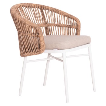 ALUMINUM ARMCHAIR ORIN FK6265.02 WHITE-P.E. RATTAN NATURAL-BEIGE CUSHION 58x61x75Hcm.
