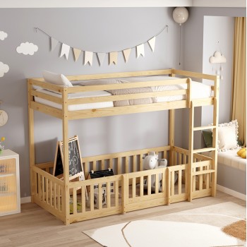 CHILDREN'S BUNKBED t.MONTESSORI PLAYKID WITH PLAYPARK FK703.01 PINE WOOD IN NATURAL FOR 190x90cm..