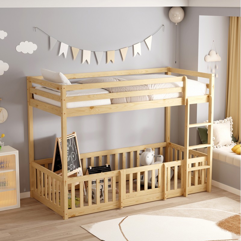 CHILDREN'S BUNKBED t.MONTESSORI PLAYKID WITH PLAYPARK FK703.01 PINE WOOD IN NATURAL FOR 190x90cm.. CHILDREN'S BUNKBED t.MONTESSORI PLAYKID WITH PLAYPARK FK703.01 PINE WOOD IN NATURAL FOR 190x90cm..