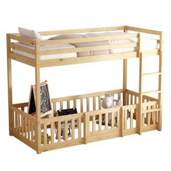 CHILDREN'S BUNKBED t.MONTESSORI PLAYKID WITH PLAYPARK FK703.01 PINE WOOD IN NATURAL FOR 190x90cm..