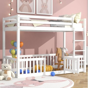 CHILDREN'S BUNKBED t.MONTESSORI PLAYKID WITH PLAYPARK FK703.03 PINE WOOD IN WHITE FOR 190x90cm..