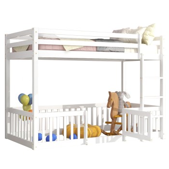 CHILDREN'S BUNKBED t.MONTESSORI PLAYKID WITH PLAYPARK FK703.03 PINE WOOD IN WHITE FOR 190x90cm..