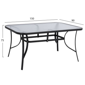 DINING TABLE BRUNO FK5145.03 METAL IN BLACK COLOR-TEMPERED GLASS 150Χ90Χ72Hcm.