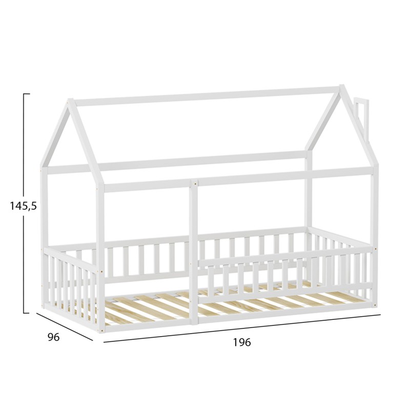 BED FOR KIDS WITH RAILINGS HOUSER FK706.03 t.MONTESSORI SOLID PINE WOOD IN WHITE- 190x90cm. BED FOR KIDS WITH RAILINGS HOUSER FK706.03 t.MONTESSORI SOLID PINE WOOD IN WHITE- 190x90cm.