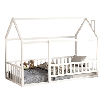 BED FOR KIDS WITH RAILINGS HOUSER FK706.03 t.MONTESSORI SOLID PINE WOOD IN WHITE- 190x90cm.