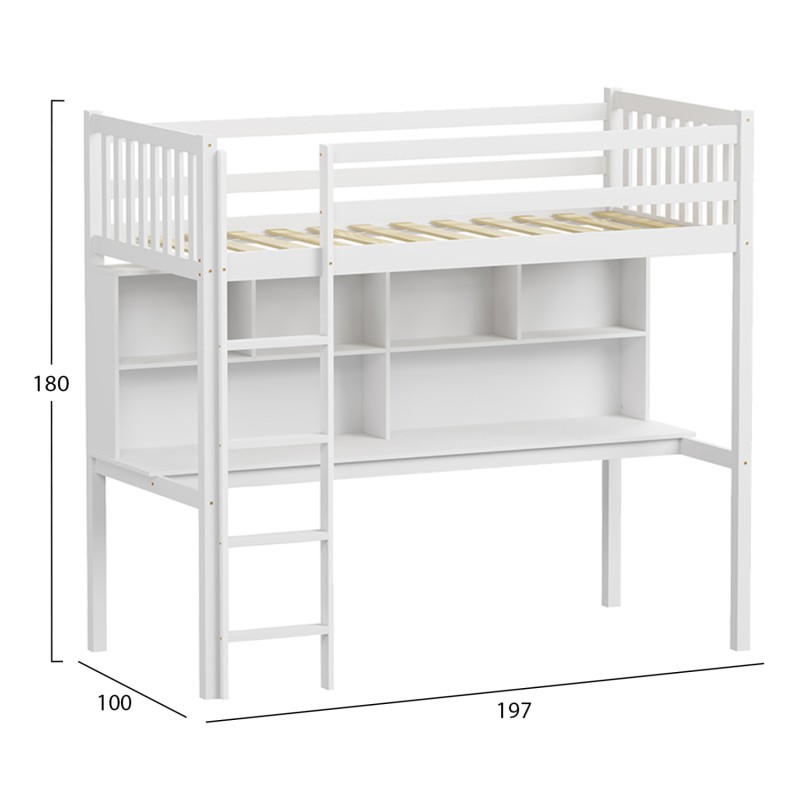 CHILDREN'S BUNKBED t.MONTESSORI WITH DESK & BOOKCASE LIBRO FK708.03 PINE WOOD IN WHITE- 90x190cm. CHILDREN'S BUNKBED t.MONTESSORI WITH DESK & BOOKCASE LIBRO FK708.03 PINE WOOD IN WHITE- 90x190cm.