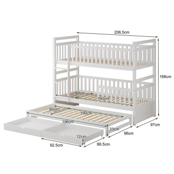 CHILDREN'S BUNKBED WITH 3 BEDS & 2 DRAWERS TRIPLON FK709.03 PINE WOOD 90x190-200cm