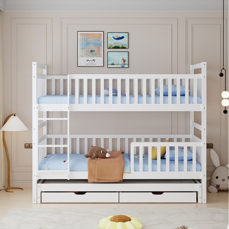 CHILDREN'S BUNKBED WITH 3 BEDS & 2 DRAWERS TRIPLON FK709.03 PINE WOOD 90x190-200cm CHILDREN'S BUNKBED WITH 3 BEDS & 2 DRAWERS TRIPLON FK709.03 PINE WOOD 90x190-200cm