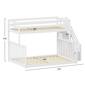 KID'S BUNKBED t.MONTESSORI BEAMER FK711.03 PINE WOOD IN WHITE-MATTRESSES 90-140x190cm. KID'S BUNKBED t.MONTESSORI BEAMER FK711.03 PINE WOOD IN WHITE-MATTRESSES 90-140x190cm.