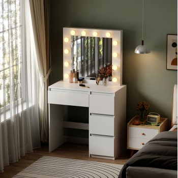 DRESSING TABLE WITH LED LIGHTS & DRAWERS KEITLIN FK2499.03 MELAMINE IN WHITE 80x40x140Hcm. DRESSING TABLE WITH LED LIGHTS & DRAWERS KEITLIN FK2499.03 MELAMINE IN WHITE 80x40x140Hcm.