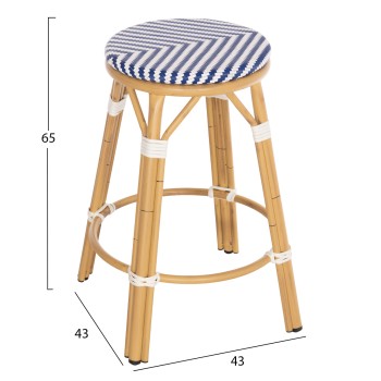 ALUMINUM MEDIUM HEIGHT BAR STOOL CHINO FK6286.05 BAMBOO LOOK & TEXTILENE IN BLUE 43x43x65Hcm. ALUMINUM MEDIUM HEIGHT BAR STOOL CHINO FK6286.05 BAMBOO LOOK & TEXTILENE IN BLUE 43x43x65Hcm.