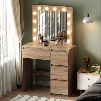 DRESSING TABLE WITH LED LIGHTS & DRAWERS KEITLIN FK2499.01 MELAMINE IN SONAMA 80x40x140Hcm. DRESSING TABLE WITH LED LIGHTS & DRAWERS KEITLIN FK2499.01 MELAMINE IN SONAMA 80x40x140Hcm.
