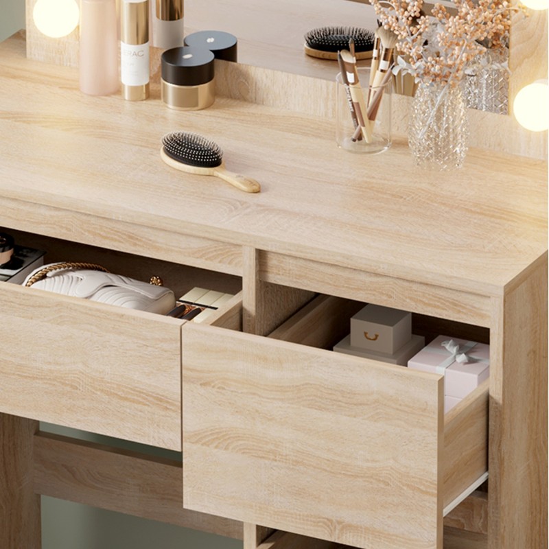 DRESSING TABLE WITH LED LIGHTS & DRAWERS KEITLIN FK2499.01 MELAMINE IN SONAMA 80x40x140Hcm. DRESSING TABLE WITH LED LIGHTS & DRAWERS KEITLIN FK2499.01 MELAMINE IN SONAMA 80x40x140Hcm.