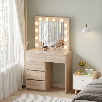 DRESSING TABLE WITH LED LIGHTS & DRAWERS BEYON FK2500.01 MELAMINE IN SONAMA 112.5x40.5x140Hcm. DRESSING TABLE WITH LED LIGHTS & DRAWERS BEYON FK2500.01 MELAMINE IN SONAMA 112.5x40.5x140Hcm.