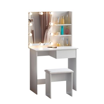DRESSING TABLE WITH LED LIGHTS & SHELVES LAURYN FK2501.03 MELAMINE IN WHITE 75x40x134.5Hcm.
