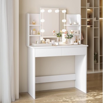 DRESSING TABLE WITH LED LIGHTS-SHELVES-DRAWERS LAURYN FK2502.03 WHITE COLOR 108x40x140Hcm. DRESSING TABLE WITH LED LIGHTS-SHELVES-DRAWERS LAURYN FK2502.03 WHITE COLOR 108x40x140Hcm.