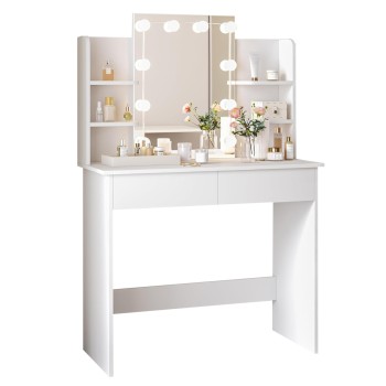DRESSING TABLE WITH LED LIGHTS-SHELVES-DRAWERS LAURYN FK2502.03 WHITE COLOR 108x40x140Hcm.