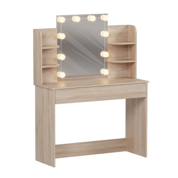 DRESSING TABLE WITH LED LIGHTS-SHELVES-DRAWERS LAURYN FK2502.01 SONAMA COLOR 108x40x140Hcm.