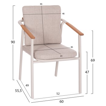 ALUMINUM DINING CHAIR SENTI FK6204.02 FRAME IN CREAM WHITE & OLEFIN FABRIC IN BEIGE 60x55.5x90Hcm. ALUMINUM DINING CHAIR SENTI FK6204.02 FRAME IN CREAM WHITE & OLEFIN FABRIC IN BEIGE 60x55.5x90Hcm.