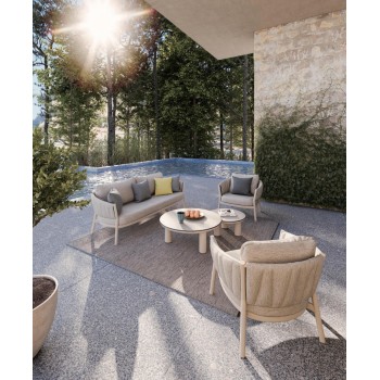OUTDOOR LOUNGE SET 5PCS SHANKS FK6206.02 CREAM WHITE ALUMINUM-OLEFIN BEIGE FABRIC-3D PRINT GLASS