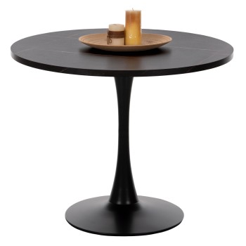 ROUND DINING TABLE ROLLO FK9421.12 MELAMINE IN BLACK MARBLE METAL LEG Φ90x74Hcm.