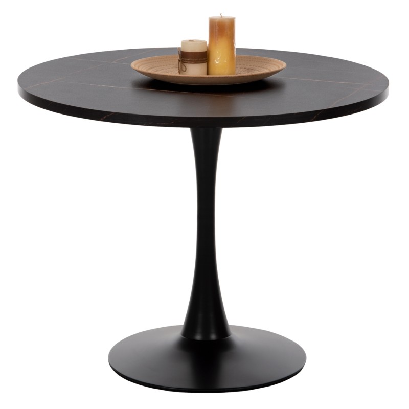 ROUND DINING TABLE ROLLO FK9421.12 MELAMINE IN BLACK MARBLE METAL LEG Φ90x74Hcm. ROUND DINING TABLE ROLLO FK9421.12 MELAMINE IN BLACK MARBLE METAL LEG Φ90x74Hcm.