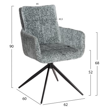 DINING ARMCHAIR SWIVEL BLANS FK9942.03 MINT BOUCLE FABRIC-METAL LEGS 62x60x90Hcm.