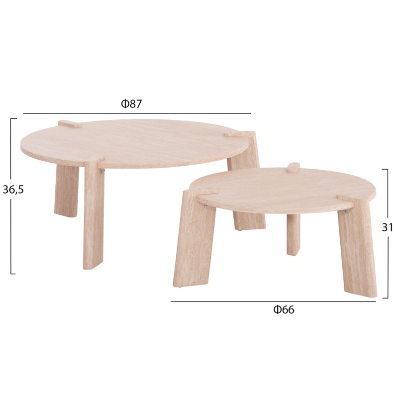 SET 2PCS COFFEE TABLES EQUIL FK9943.01 MDF WITH MELAMINE COVER-NATURAL WOOD COLOR 66x66cm + 87x87cm