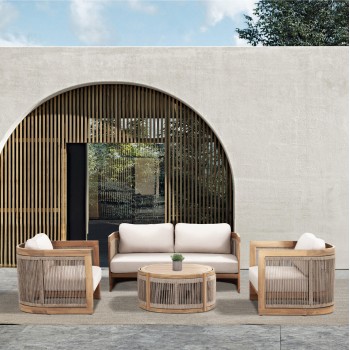 OUTDOOR LOUNGE SET 4PCS ODYSSEY FK6264 ACACIA WOOD-ROPE-BEIGE FABRIC OUTDOOR LOUNGE SET 4PCS ODYSSEY FK6264 ACACIA WOOD-ROPE-BEIGE FABRIC