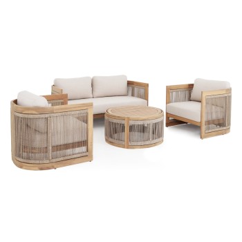 OUTDOOR LOUNGE SET 4PCS ODYSSEY FK6264 ACACIA WOOD-ROPE-BEIGE FABRIC
