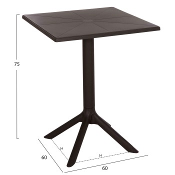 SQUARE POLYPROPYLENE TABLE TERRIN FK6125.13 BROWN 60x60x75Hcm. SQUARE POLYPROPYLENE TABLE TERRIN FK6125.13 BROWN 60x60x75Hcm.