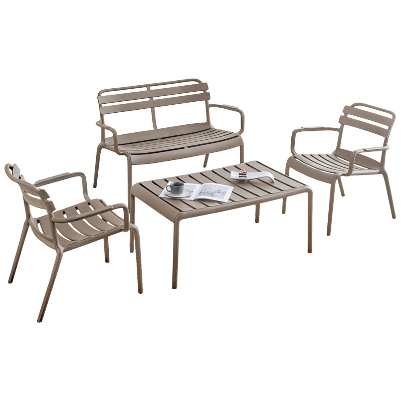 OUTDOOR LOUNGE SET 4PCS KORVER FK21096.04 POLYPROPYLENE IN CAPPUCCINO